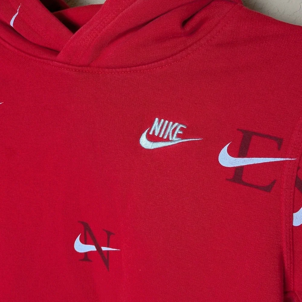 Nike Kids‎ L Red All-Over Swoosh Hoodie – Sporty Streetwear Aesthetic